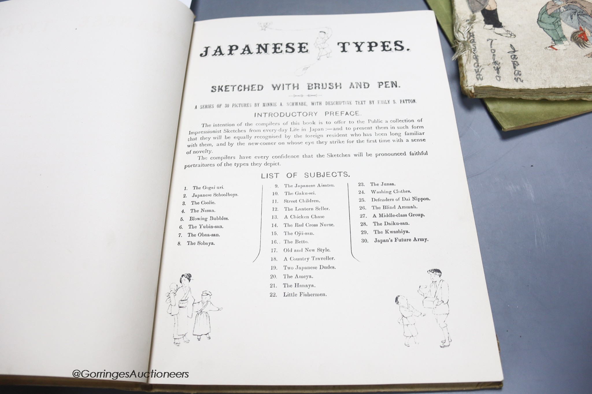 Patton, Emily S - Two Visits to the Island of Saghalien and the Gulf of Tartary, qto, pamphlet with limp covers, 30 pages, Yokohama, 1905; Patton, Emily S - Japanese Topsyturvy-dom, 8vo, 37 pages, Hasegawa Takejiro, Toky